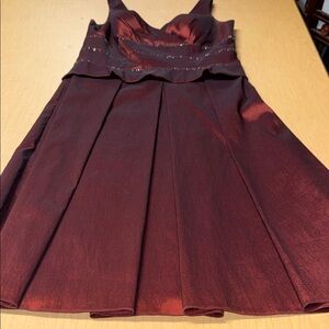OC by Oleg Cassini Deep Burgundy Satin A-Line Women’s dress